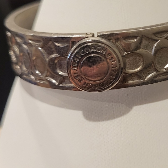 Coach Silver Toned Hinged Bangle Logo Bracelet - Picture 3 of 7